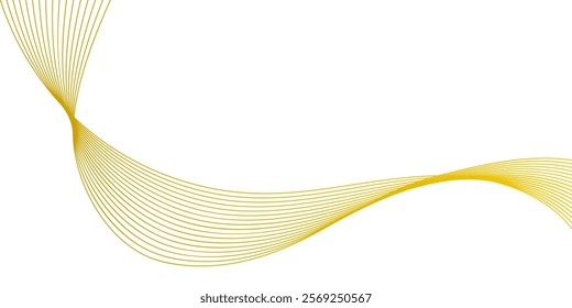 Flowing wave pattern golden color smooth curve shape isolated on transparent background. Vector in the concept of technology, science, music, modernity.