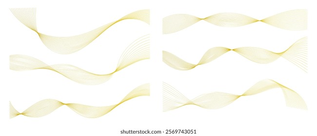 Flowing wave pattern golden color smooth curve shape isolated on transparent background. Vector in the concept of technology, science, music, modernity.