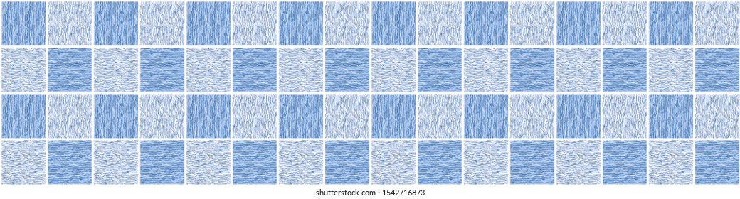 Flowing Wave Water Texture Seamless Vector Border Pattern. Blue Hand Drawn for Lake, River, Sea or Ocean Pool Background. Great for Marine Packaging, Vacation Brochure. Vector Ribbon Trimin EPS10