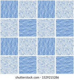 Flowing Wave Water Texture Tile. Seamless Vector Pattern. Blue  Mosaic Hand Drawn for Lake, River, Sea or Ocean Pool Background. Great for Marine Packaging, Vacation Brochure. All Over Print in EPS10