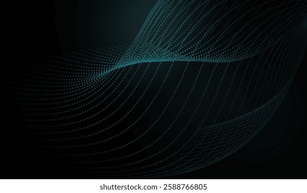 A flowing, wave-like structure made of small, glowing dots, creating a futuristic and dynamic abstract design on a dark background., vector illusstration design