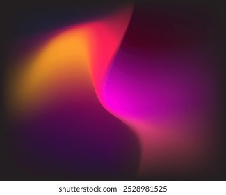 Flowing waves of purple, pink, orange and yellow create an abstract, vibrant display in the background