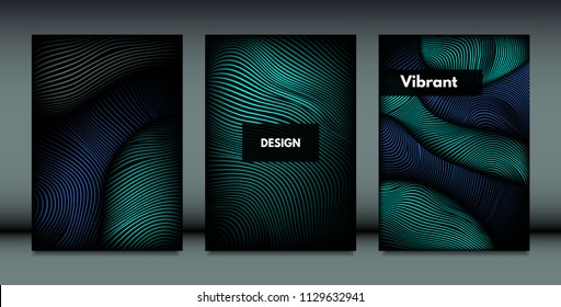 Flowing Wavy Lines in Movement. Abstract Backgrounds with Vibrant Gradient and Metallic Effect in Futuristic Style. 3D Vector Abstraction with Distortion of Shapes. Wavy Lines for Cover, Brochure.