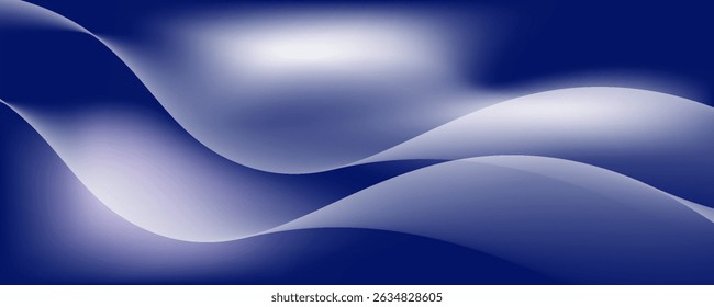 Flowing white and blue curve shape with soft gradient vector abstract background, relaxing and tranquil art, can illustrate health medical or sound of music. Vector illustration