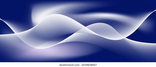 Flowing white and blue curve shape with soft gradient vector abstract background, relaxing and tranquil art, can illustrate health medical or sound of music. Vector illustration