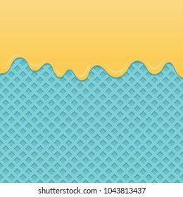 Flowing yellow cream on blue wafer vector.