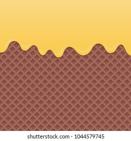 Flowing yellow cream on chocolate wafer vector.
