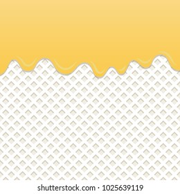 Flowing yellow cream on milk wafer vector.