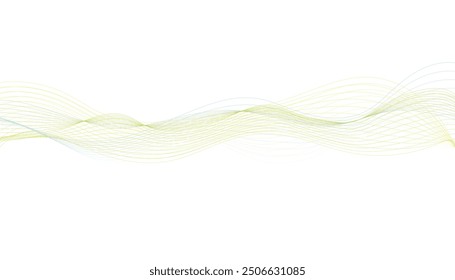 Flowing yellow and green abstract waves on a white background. Abstract swirl background with green flowing lines on white.	