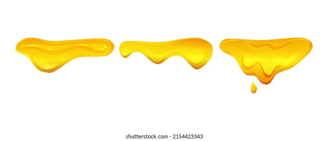 Flowing yellow viscous liquid on a white isolated background. Lemon jelly or honey drops. Cheese. Vector illustration.