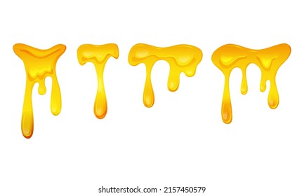 Flowing yellow viscous liquid on a white isolated background. Lemon jelly or honey drops. Cheese. Vector illustration. 