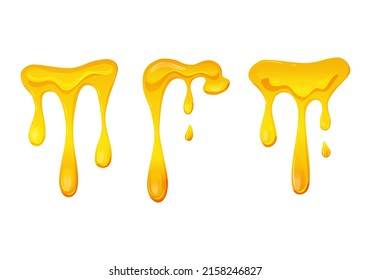 Flowing yellow viscous liquid on a white isolated background. Lemon jelly or honey drops. Cheese. Vector illustration. 