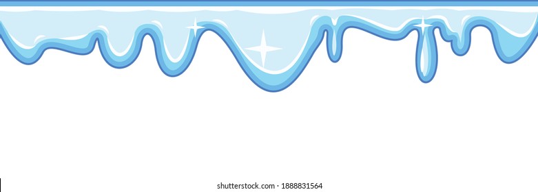 Flows of blue fluid. Sliding snow, ice. Custard. Thick flowing paint. Slime. The drops are slipping. The isolated object on a white background. Flat cartoon style. Shine. Frame. Vector