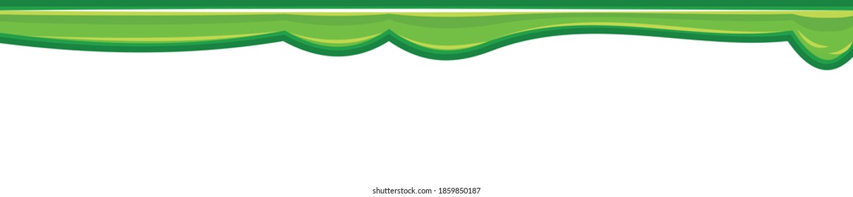 Flows of green fluid. Thick flowing paint. Slime. The drops are slipping. The isolated object on a white background. Flat cartoon style. Frame. Vector