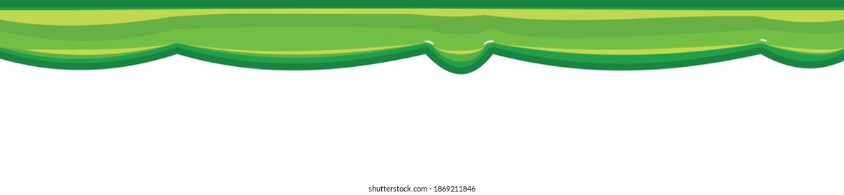 Flows of green fluid. Thick flowing paint. Slime. The drops are slipping. The isolated object on a white background. Flat cartoon style. Frame. Vector