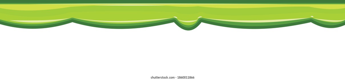 Flujos de líquido verde claro. Espesa pintura flotante. Slime. Las gotas están resbalando. Objeto aislado sobre un fondo blanco. Estilo de caricatura plano. Brilla. Marco. Vector