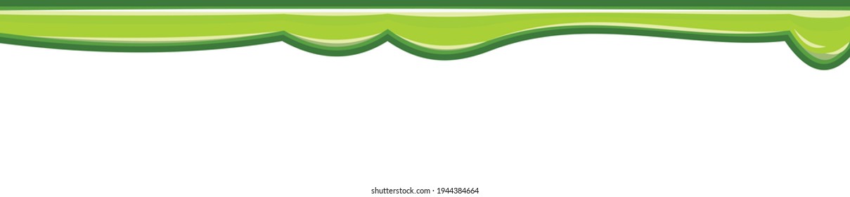 Flows of light green fluid. Thick flowing paint. Slime. The drops are slipping. The isolated object on a white background. Flat cartoon style. Shine. Frame. Vector