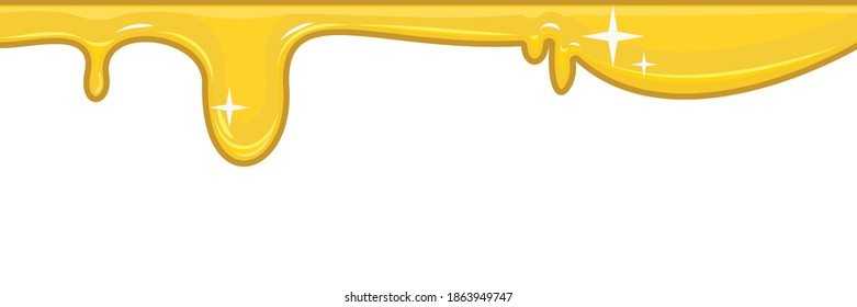 Flows of yellow fluid. Honey. Thick flowing paint. Sweet cream or mucus. The drops are slipping. The isolated object on a white background. Frame. Vector
