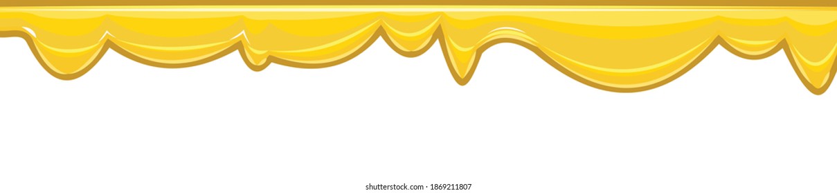 Flows of yellow fluid. Honey. Thick flowing paint. Sweet cream or mucus. The drops are slipping. The isolated object on a white background. Frame. Vector