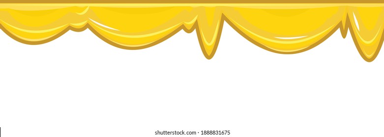 Flows of yellow fluid. Honey. Thick flowing paint. Sweet cream or mucus. The drops are slipping. The isolated object on a white background. Frame. Vector