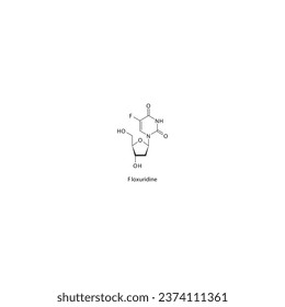 Floxuridine flat skeletal molecular structure Pyrimidine analog drug used in Colorectal cancer treatment. Vector illustration.