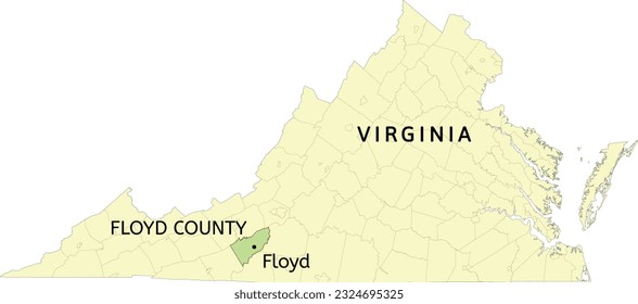 Floyd County and town of Floyd location on Virginia state map