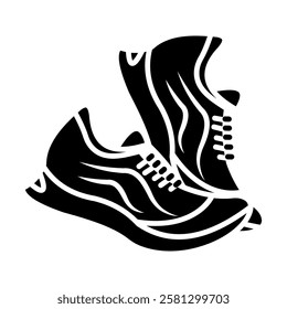 Flta Vector Silhouette Shoes or Sneakers Icon Set Isolated. Footwear Icons   vector illustration, pictogram isolated on white background. color editable