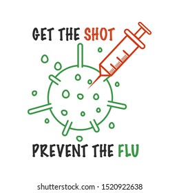 Flu awareness illustration. Vaccination concept. with text: Get the shot prevent the flu. 