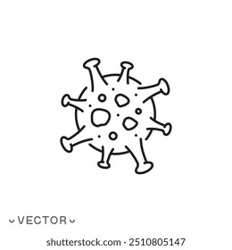 ícone de bactéria da gripe, influenza de célula de vírus, doença inflamatória, bactéria da infecção, símbolo da linha fina isolado no fundo branco, traço editável eps 10 ilustração vetor