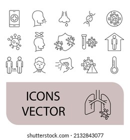 Iconos de la gripe y el coronavirus conjuntos .El símbolo del paquete de la gripe y el coronavirus es vectorial para la web infográfica