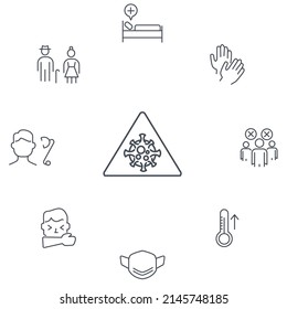 Grippe- und Koronavirus-Symbole setzen. Flu- und Coronavirus-Packung, Vektorelemente für Infografik-Web