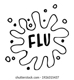 Flu, disease, bacteria cell in simple doodle style. Vector illustration.