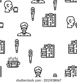 Flu Disease Treatment Vector Seamless Pattern Thin Line Illustration