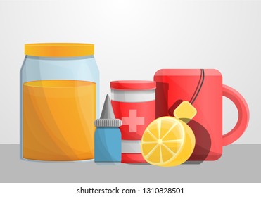 Flu home help concept banner. Cartoon illustration of flu home help vector concept banner for web design