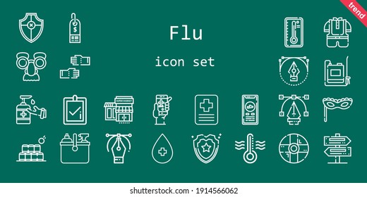 flu icon set. line icon style. flu related icons such as cleaning, alcohol, shield, antiseptic, correct, sprayer, check in, glove, kid, bottles, supermarket, help, signs, temperature, vector