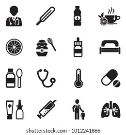 Flu Icons. Black Flat Design. Vector Illustration. 