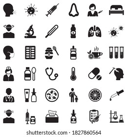 Flu Icons. Black Flat Design. Vector Illustration.