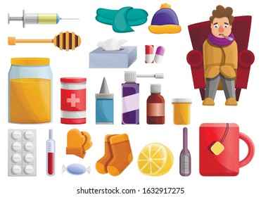 Flu icons set. Cartoon set of flu vector icons for web design