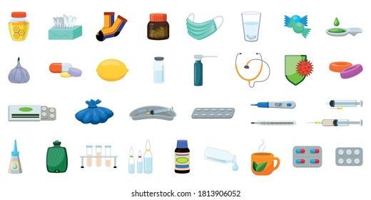 Flu icons set. Cartoon set of flu vector icons for web design