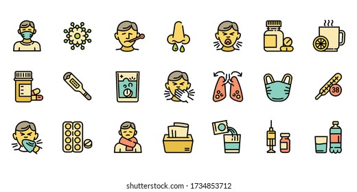 Flu icons set. Outline set of flu vector icons for web design isolated on white background