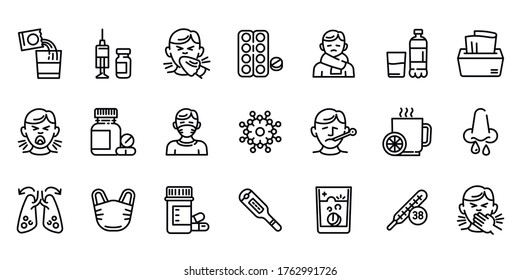 Flu icons set. Outline set of flu vector icons for web design isolated on white background