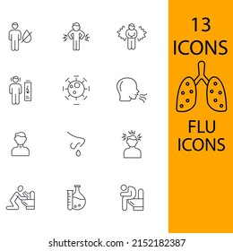 Grippe-Symbole gesetzt. Grippepaket-Vektorelemente für Infografik-Web