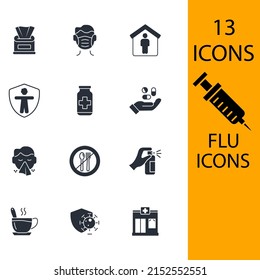 íconos de gripe establecidos. símbolo de paquete de gripe elementos vectoriales para web infográfica