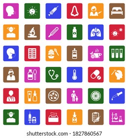 Flu Icons. White Flat Collection In Square. Vector Illustration.