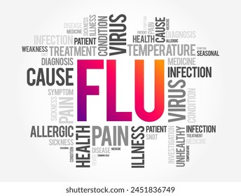 Flu - infectious disease caused by influenza viruses, word cloud concept background
