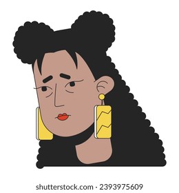 Flu latina woman tired 2D linear vector avatar illustration. Hispanic young adult suffering from fatigue outline cartoon character face. Sad girl with earrings flat color user profile image isolated