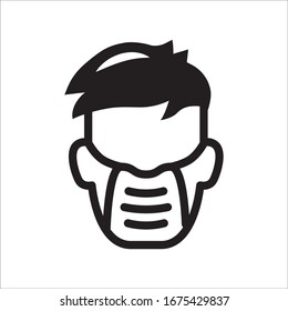 Flu mask vector icon. Medicine mask flat sign design. Man in flu mask symbol pictogram. Doctor medical icon