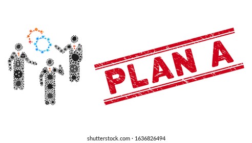Flu mosaic plan icon and red Plan A seal between double parallel lines. Mosaic vector is created with plan icon and with random contagious items. Plan A stamp seal uses red color, and grunge surface.