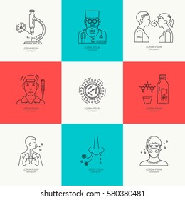 Flu Prevention linear set of icons. For the design of websites, banners, posters, brochures and other printed materials.
