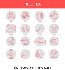 Flu Prevention linear set of icons. For the design of websites, banners, posters, brochures and other printed materials.
